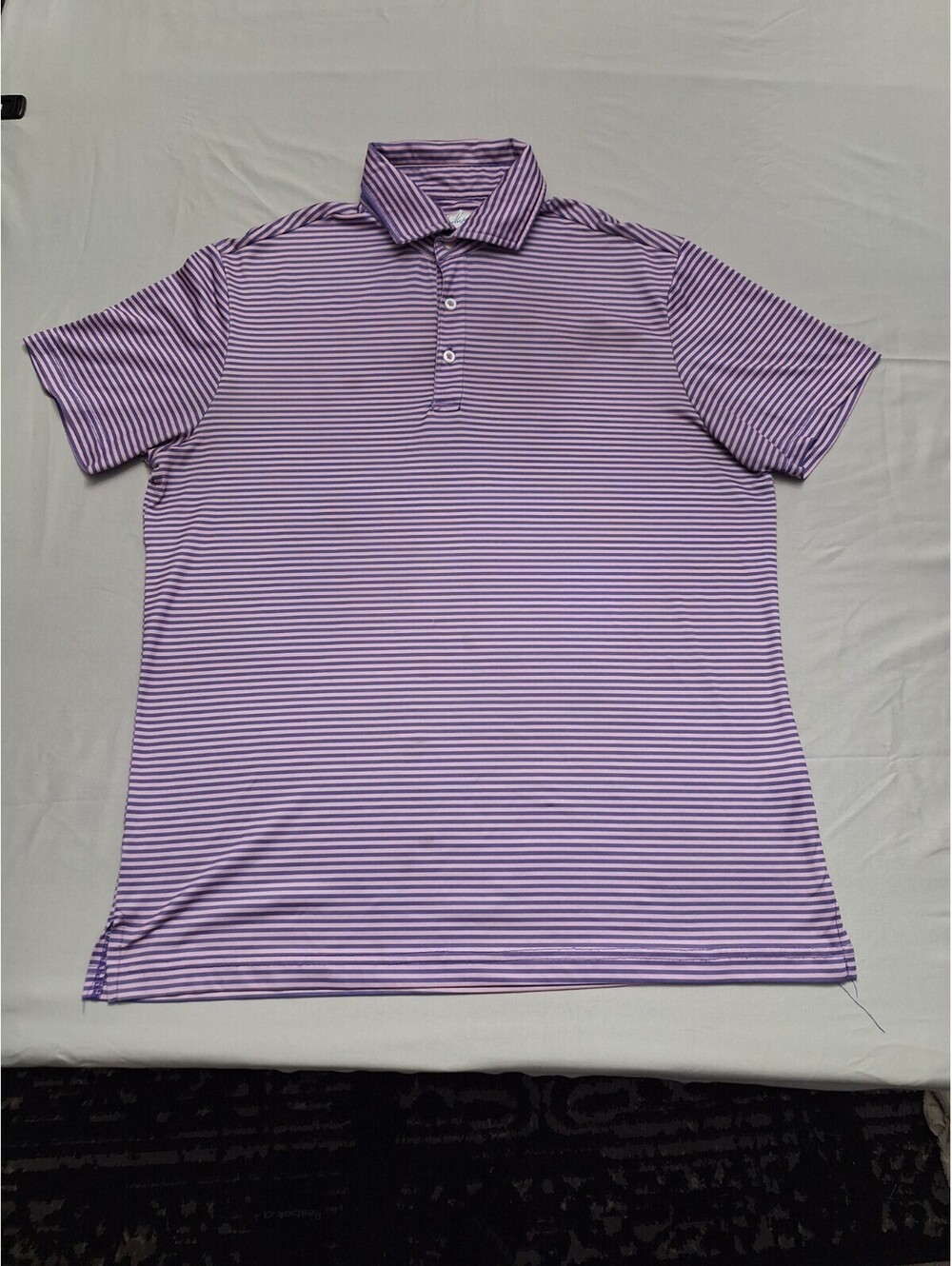 TailorByrd Polo Shirt Mens Medium Purple Striped Performance Short Sleeve SPF 30